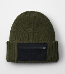 Beechfield_Zip-Patch-Beanie_B334R_military-green_black_flat-shot