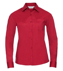 Russell-Ladies-Long-Sleeve-Classic-Polycotton-Poplin-Shirt-934F-classic-red-front