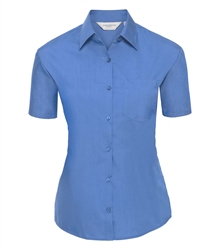 Russell-Ladies-Short-Sleeve-Fitted-Polycotton-Poplin-Shirt-935F-Corporate-blue-front